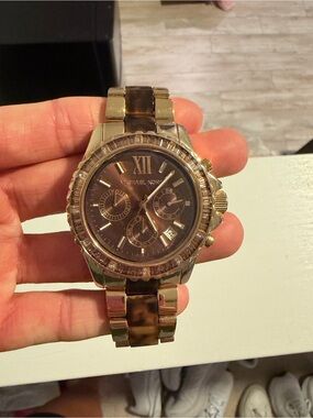 Michael Kors Gold and Tortoise Resin Link Chronograph Watch